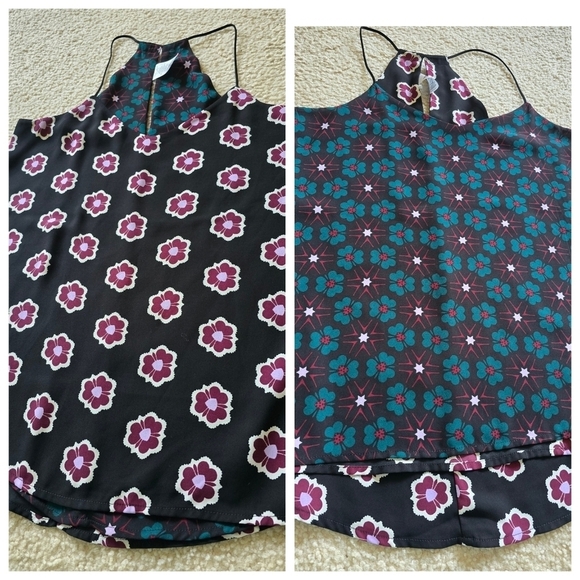 Express Tops - 🌈 REVERSIBLE Express Barcelona Blue Green Floral Sleeveless V Neck Size Small